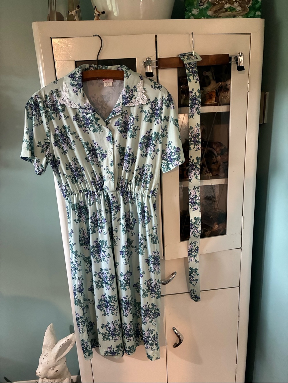 Haband Mint Vintage sz 8P Floral Button-Front Dress with Removable Belt euc